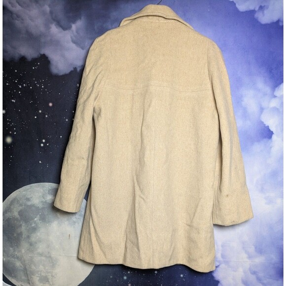 Vintage Long Wool Coat Womens L Tan Beige 90s Distressed Grunge Punk USA Made - Picture 4 of 11